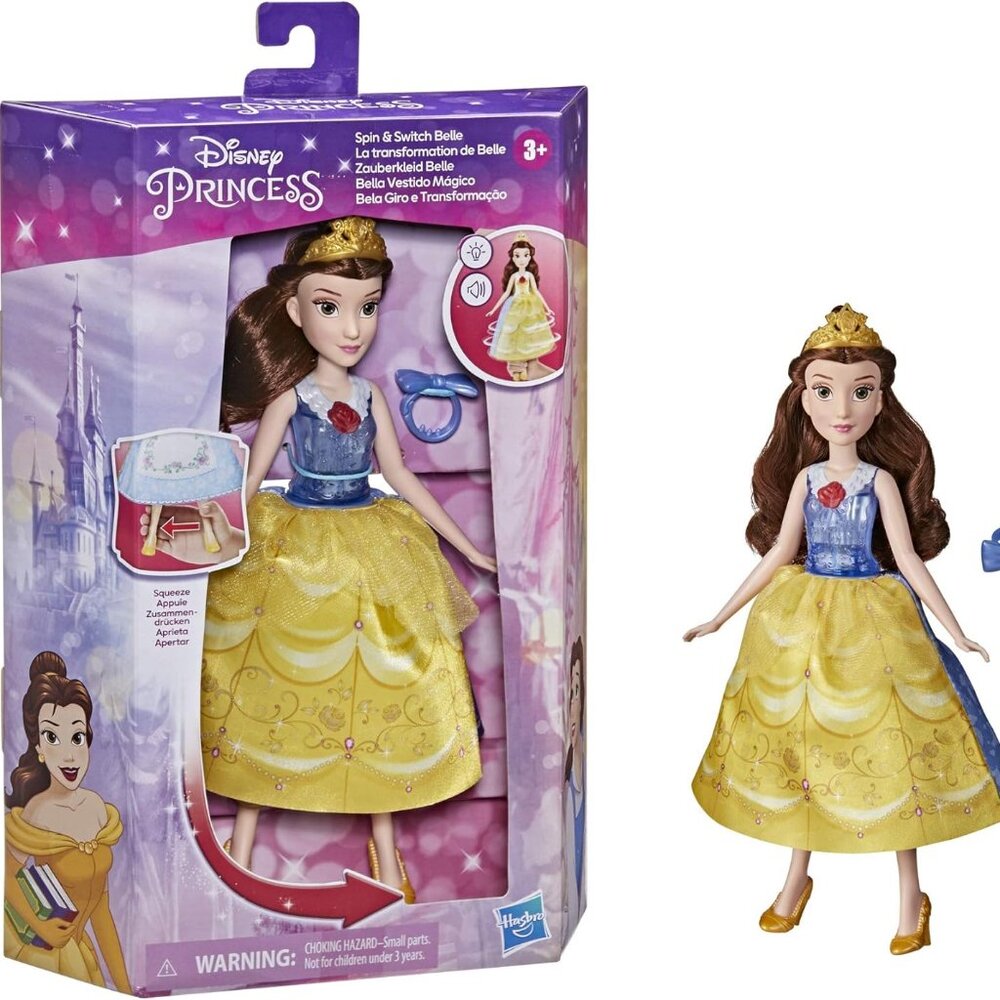New Hasbro Disney Princess Doll Spin and Switch Belle Toy for Girls, 10.7 in